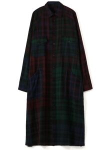 WOOL RAYON CHECK RAGLAN POCKET SHIRT DRESS