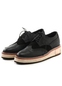 KAYO NAKAMURA by Y's COMBI MULTI MATERIAL LEATHER DECO HOLE LOW SHOES