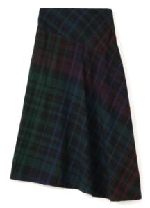 WOOL RAYON CHECK BACK POCKET FLARED SKIRT