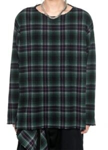 Melange Shaggy Tartan Check Crew Neck Pullover Shirt