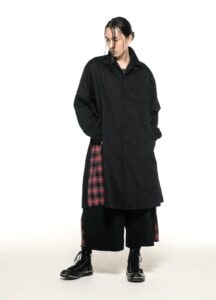 20/Cotton Twill Side Pleated Tartan Check Long Shirt Jacket