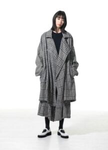 Glen Check Tweed Frame Double Collar Drape Coat