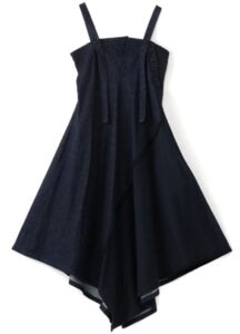 DENIM/COTTON FLEECE SHOULDER LACE DRESS