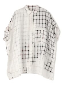 SMOKE BLEACH CHECK ROLL SLEEVE BLOUSE