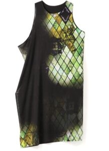 DIAMOND STAINED GLASS ASYMMETRICAL SLEEVELESS DRESS