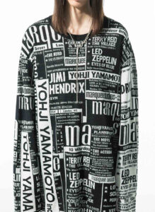 S’YTE × marquee club™️ Newspaper Collage Hameauze Jacquard Crew Raglan Sleeve Long Knit