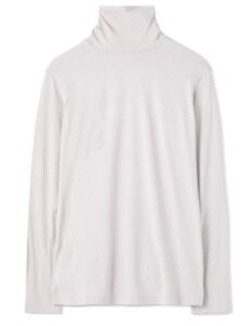 SILKET RAYON BARE PLAIN STITCH HIGH NECK LONG SLEEVE T