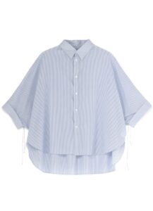 COTTON STRIPE SMOCKING SHORT SLEEVE CAPE SHIRT