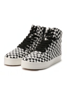 PLAID PATTERN LEATHER BASKET SHOES