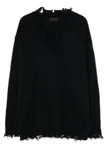 Bulky Wool Damage V neck Pullover