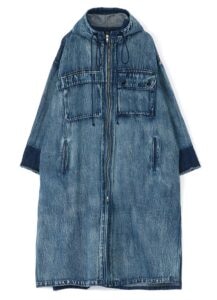 COTTON LINEN DENIM SHADOWING PROCESS HOODED COAT DRESS