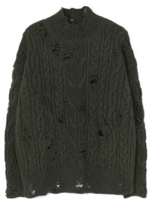 ACRYLIC WOOL RIPPED ARAN KNIT OVERSIZED PULLOVER