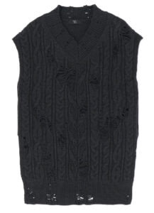 ACRYLIC WOOL RIPPED ARAN KNIT OVERSIZED VEST