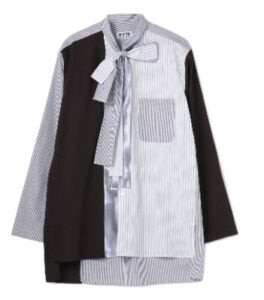 Crazy Stripe Switching Bow Collar Shirt