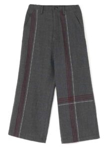 WOOL SHRINKAGE TWILL CHECK LONG STRAIGHT PANTS