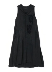 RAYON SATIN ARGYLE EMBROIDERY CUT OUT COLLAR SLEEVELESS DRESS