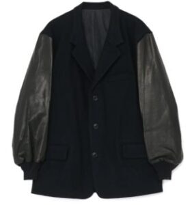 No.176 WOOL MELTON SMOOTH + COW LEATHER 2-STEP RIB JACKET