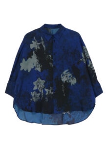 CUPRO RUBBED FLOWER PRINT WRINKLE HALF SLEEVES CAPE SHIRT