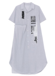 DYED MICRO BROAD Y'S COLLAGE PRINT FRONT DRAPE SHORT SLEEVES DRESS