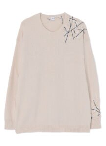 LINEN LIKE RANDOM EMBROIDERY LOOSE PULLOVER