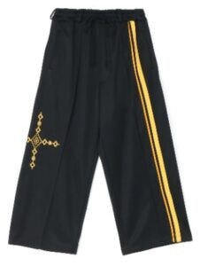 Pe/Smooth Jersey Geometric pattern Embroidery Tape Line Waist Drawstring Wide Pants