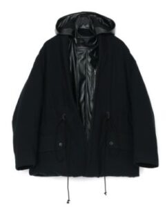 Fulling Cloth/Fake Leather Layered Coat