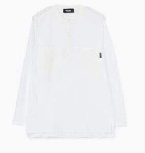 Cotton Jersey Shoulder Strap Henley Neck Long Sleeve T-shirt