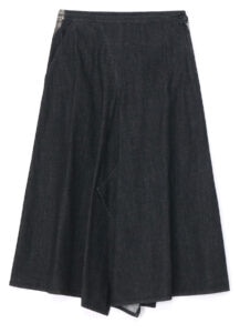 SPOTTED DENIM TRIANGLE GUSSET FLARE SKIRT PANTS