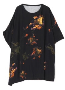 C/Mo Pressed Flower A Shoulder Shirring T-Shirt