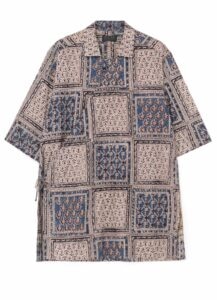 INDIAN BLOCK PRINTED SQUARE PATTERN ETHNIC WRAP SHORT SLEEVE SHIRT