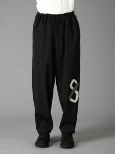 WOOL GABARDINE APPLIQUE DRAWSTRING PANTS