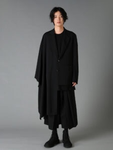 WOOL GABARDINE ASYMMETRIC CAPE-JACKET