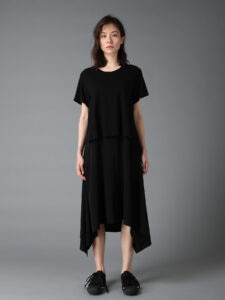 SILICON JERSEY+ CREPE DE CHINE DOCKING T-DRESS